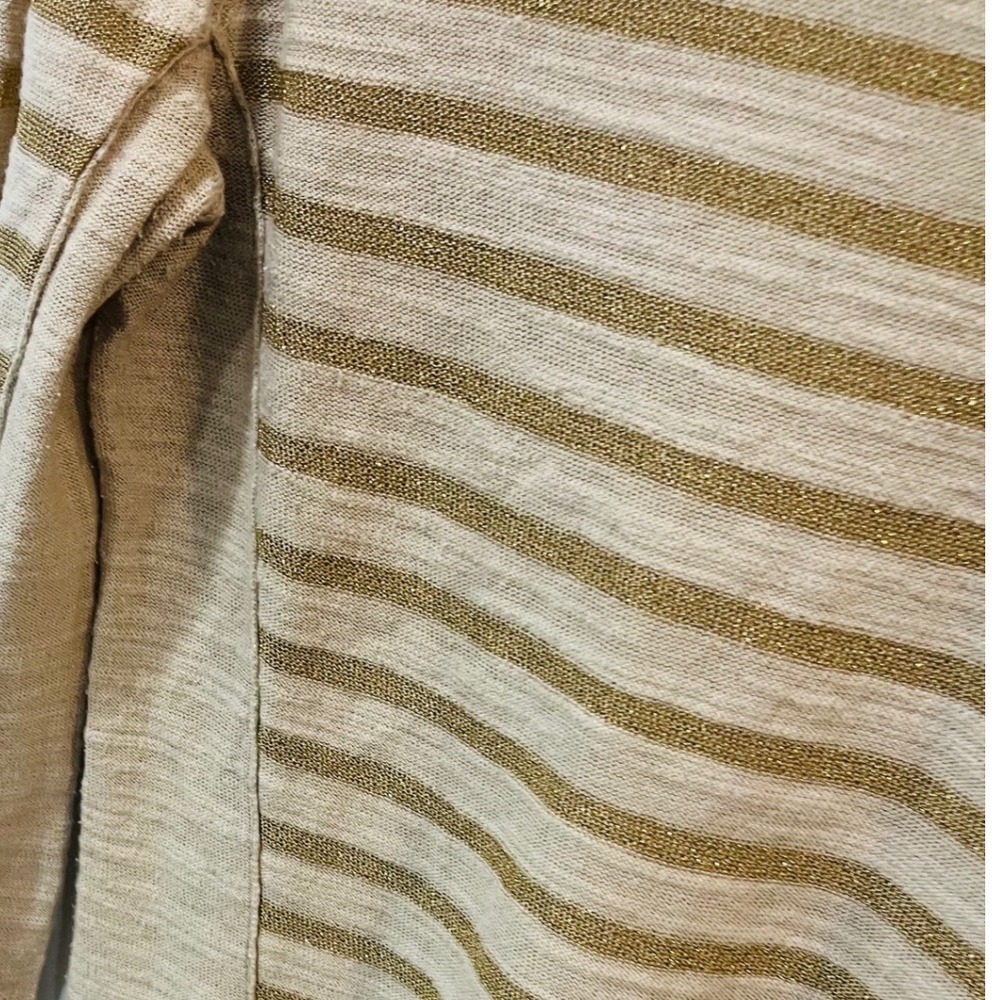 Tory‎ Burch Womens Metallic Gold Striped Knit Boat Neck Top Oatmeal Small - Picture 5 of 7